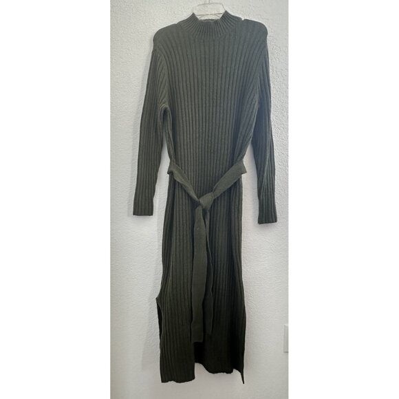 Loft Maxi Bodycon Rib Knit Sweater Dress Size XL Green L/S Mock Neck Office Work - Picture 1 of 12